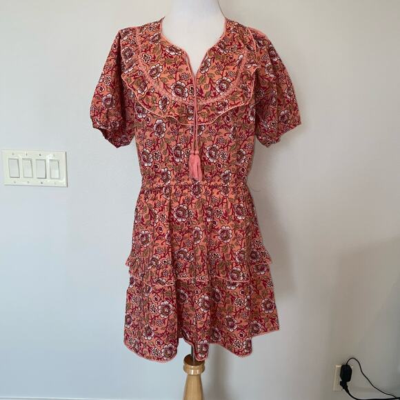 Maisie Dress Floral Pink  Boho Tassel Tie at Neck S/S Size XL - Picture 1 of 5